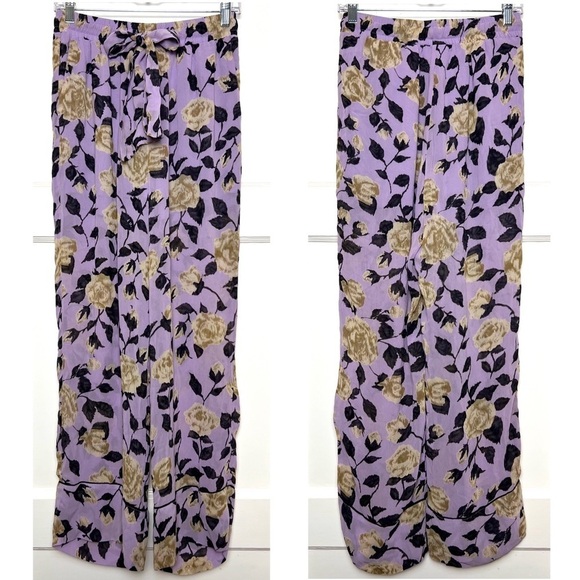 GANNI Floral Georgette High Rise Drawstring Waist Ankle Crop Wide Leg Pants 2 - Picture 4 of 7